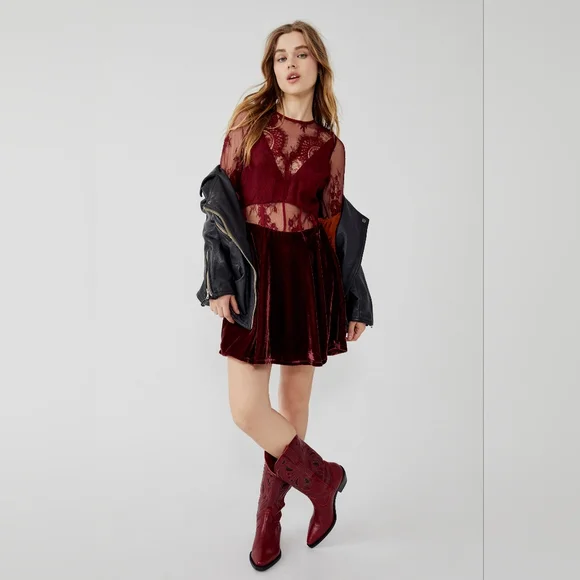 Free People Marlie Lace Velvet Mini Dress Size XL - Picture 15 of 15